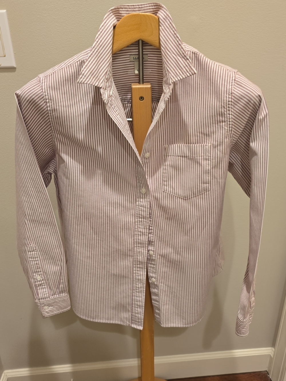 L.L. Bean Pink and White Striped Button-Down Shirt
